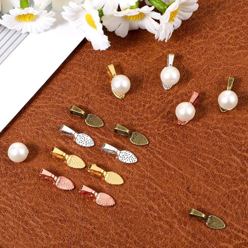 100 PCS Spoon Glue on Bails Pendants, Flat Pad Bails for Jewelry Making, 4 Colors Spoon Jewelry Bails for Pendants, Small Pendant Bail for Jewellery Making DIY Crafts Supplies in Saudi Arabia