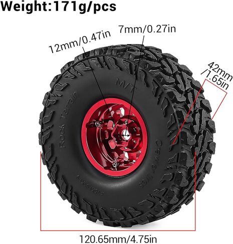 4 عبوات من عجلات وإطارات مصنوعة من خليط معدني مقاس 1.9 بوصة - تناسب زاحف RC 1/10 (TRX4/SCX10 II/III/D9/90046/D90) (أحمر) in Saudi Arabia