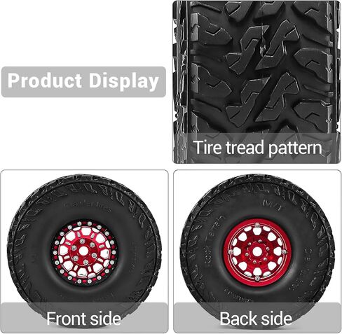 4 عبوات من عجلات وإطارات مصنوعة من خليط معدني مقاس 1.9 بوصة - تناسب زاحف RC 1/10 (TRX4/SCX10 II/III/D9/90046/D90) (أحمر) in Saudi Arabia