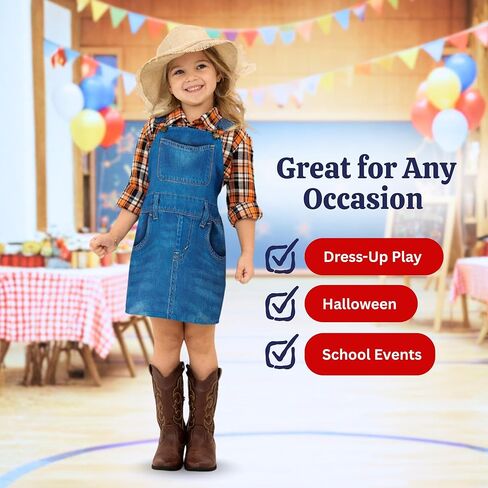 مجموعة أزياء Dress Up America Girls Farmer - ملابس المزرعة الكلاسيكية للأطفال، والأزياء التنكرية، والهالوين، والمناسبات المدرسية in Saudi Arabia