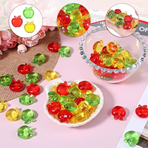 60 Pcs Apple Acrylic Translucent Crystals Gems, Fruit Charms, Acrylic Apple Green Crystals Gem for Vase Fillers, Table Scatter, Arts Crafts Decoration, Home Decoration (Multicolor) in Saudi Arabia