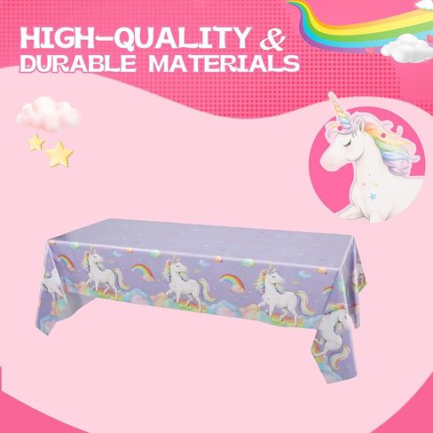 Unicorn Party Tablecloth, 54 × 108 Inch Unicorn Table Cover, 2 Pack Disposable Waterproof Plastic Tablecloths for Girls Birthday, Kids Unicorn Theme Party Decorations in Saudi Arabia