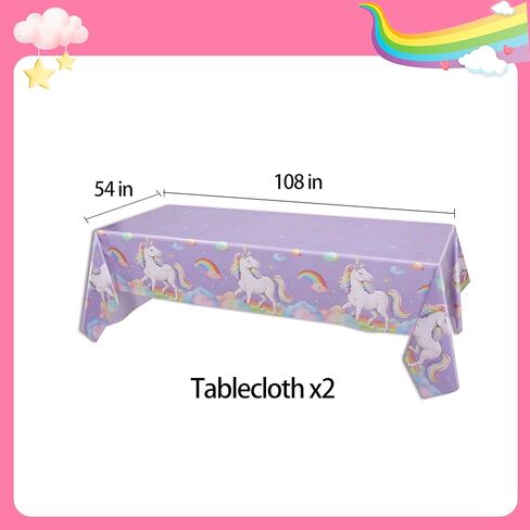 Unicorn Party Tablecloth, 54 × 108 Inch Unicorn Table Cover, 2 Pack Disposable Waterproof Plastic Tablecloths for Girls Birthday, Kids Unicorn Theme Party Decorations in Saudi Arabia