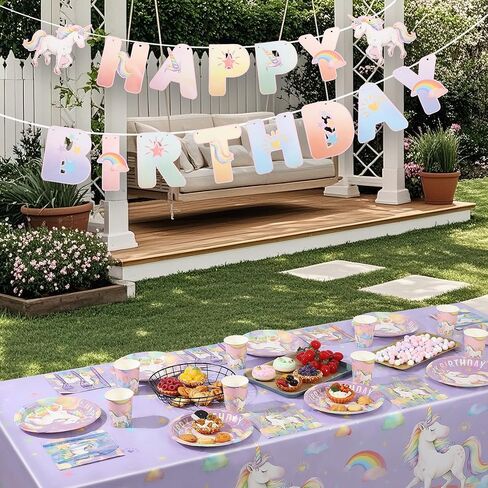 Unicorn Party Tablecloth, 54 × 108 Inch Unicorn Table Cover, 2 Pack Disposable Waterproof Plastic Tablecloths for Girls Birthday, Kids Unicorn Theme Party Decorations in Saudi Arabia