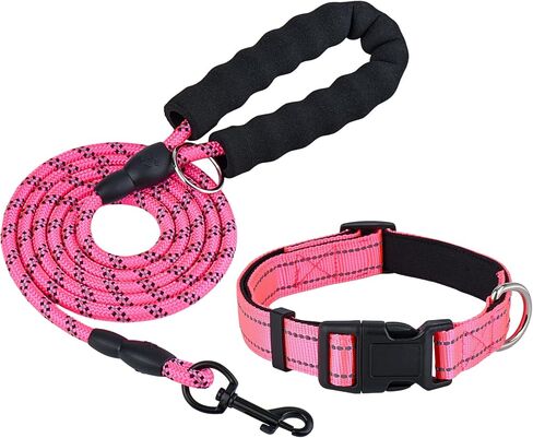 Dog Leash and Collar Set – 6 FT Strong Rope Leash with Padded Handle & Adjustable Nylon Collar Reflective for Small Medium Large Dogs (Pink, L) in Saudi Arabia