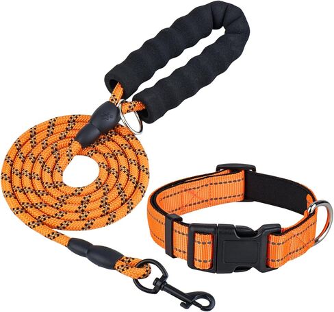 Dog Leash and Collar Set – 6 FT Strong Rope Leash with Padded Handle & Adjustable Nylon Collar Reflective for Small Medium Large Dogs (Pink, L) in Saudi Arabia