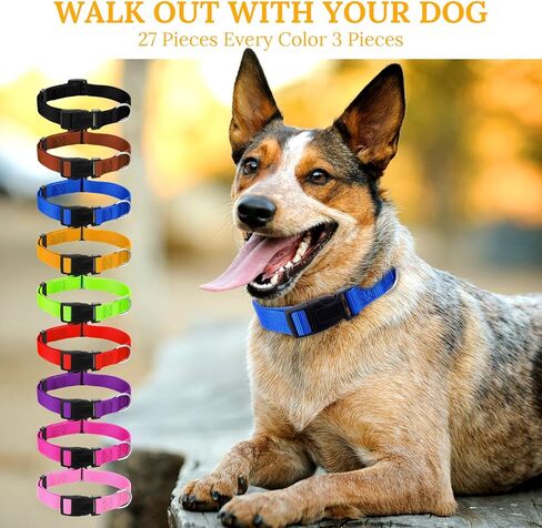 27 Pcs Dog Collars Bulk Adjustable Nylon Puppy Collars for Small Puppies with Quick Release Buckle - 9 Vibrant Colors Pet Collar for Daily Use and Training (Medium Size) in Saudi Arabia