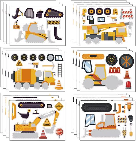24 Sheets Construction Truck Stickers Make Your Own Truck Stickers Boys Birthday Party Favors Construction Themed Goodie Bag Stuffer Children Exchange Gifts in Saudi Arabia
