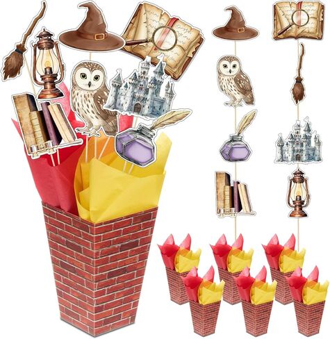 6 مجموعة 84 قطعة من قطع مركزية للساحرة السحرية، قطعة علوية للطاولة تحت عنوان المعالج مع صندوق مطبوع على الحائط من الطوب الأحمر، ديكور على شكل بومة قلعة عتيقة، ديكور للطاولة من أجل أحداث الحفلات ذات الطابع الخيالي السحري in Kuwait