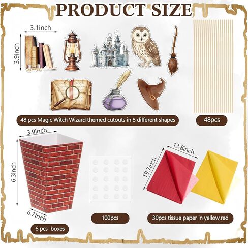 6 مجموعة 84 قطعة من قطع مركزية للساحرة السحرية، قطعة علوية للطاولة تحت عنوان المعالج مع صندوق مطبوع على الحائط من الطوب الأحمر، ديكور على شكل بومة قلعة عتيقة، ديكور للطاولة من أجل أحداث الحفلات ذات الطابع الخيالي السحري in Kuwait