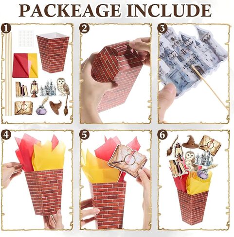 6 مجموعة 84 قطعة من قطع مركزية للساحرة السحرية، قطعة علوية للطاولة تحت عنوان المعالج مع صندوق مطبوع على الحائط من الطوب الأحمر، ديكور على شكل بومة قلعة عتيقة، ديكور للطاولة من أجل أحداث الحفلات ذات الطابع الخيالي السحري in Kuwait