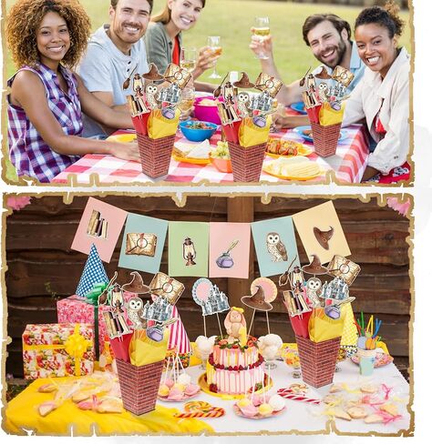 6 مجموعة 84 قطعة من قطع مركزية للساحرة السحرية، قطعة علوية للطاولة تحت عنوان المعالج مع صندوق مطبوع على الحائط من الطوب الأحمر، ديكور على شكل بومة قلعة عتيقة، ديكور للطاولة من أجل أحداث الحفلات ذات الطابع الخيالي السحري in Kuwait