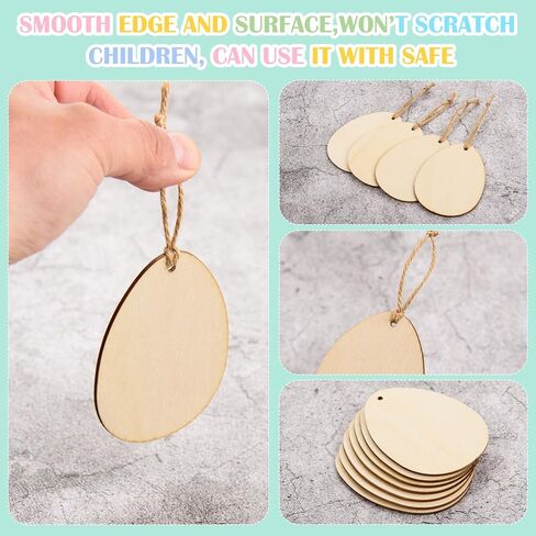 MixTeach 60 Pcs Wooden Easter Egg Cutouts with Hole Unfinished Egg Wood Slices Blank Egg Hanging Ornaments with 32.8ft Rope for Easter Party DIY Crafts Holiday Present Tag Painting Supplies,3.15x2.36 in Saudi Arabia
