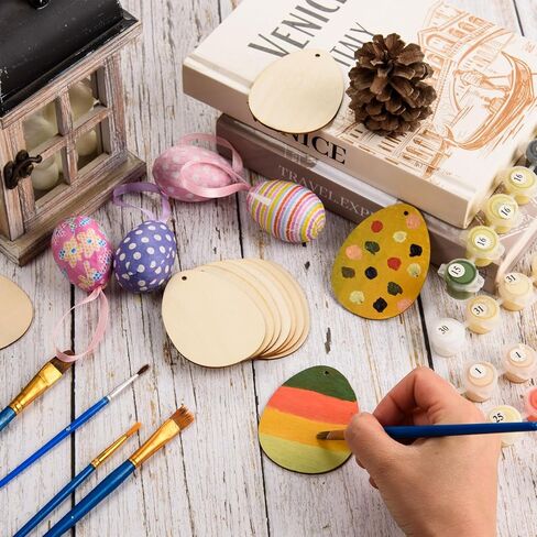 MixTeach 60 Pcs Wooden Easter Egg Cutouts with Hole Unfinished Egg Wood Slices Blank Egg Hanging Ornaments with 32.8ft Rope for Easter Party DIY Crafts Holiday Present Tag Painting Supplies,3.15x2.36 in Saudi Arabia