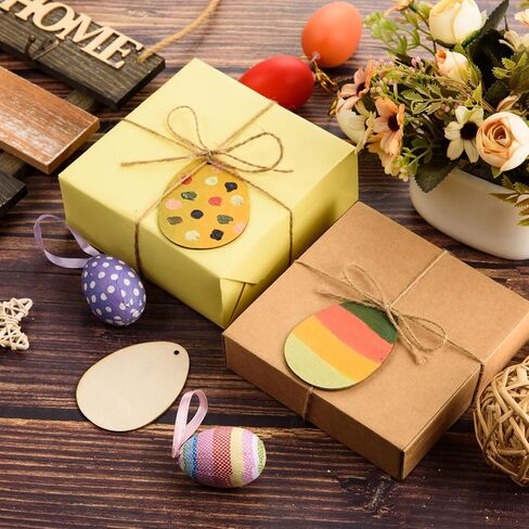 MixTeach 60 Pcs Wooden Easter Egg Cutouts with Hole Unfinished Egg Wood Slices Blank Egg Hanging Ornaments with 32.8ft Rope for Easter Party DIY Crafts Holiday Present Tag Painting Supplies,3.15x2.36 in Saudi Arabia