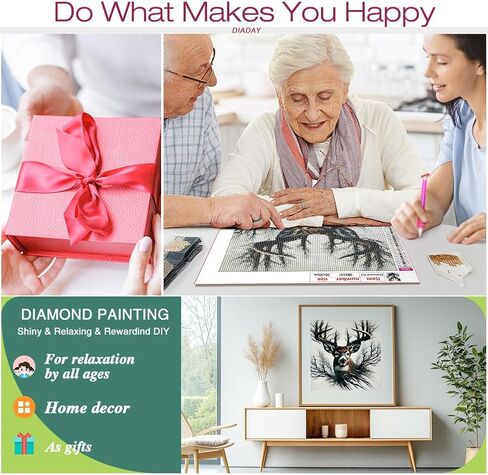 DIADAY 5D الماس مجموعات الرسم للبالغين الغزلان، الغزلان الماس مجموعات الفن للبالغين، الحفر الكامل جولة جوهرة DIY الفنون والحرف ديكور جدار المنزل هدية 12 × 12 بوصة in Kuwait