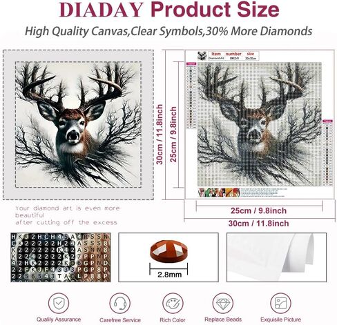 DIADAY 5D الماس مجموعات الرسم للبالغين الغزلان، الغزلان الماس مجموعات الفن للبالغين، الحفر الكامل جولة جوهرة DIY الفنون والحرف ديكور جدار المنزل هدية 12 × 12 بوصة in Kuwait