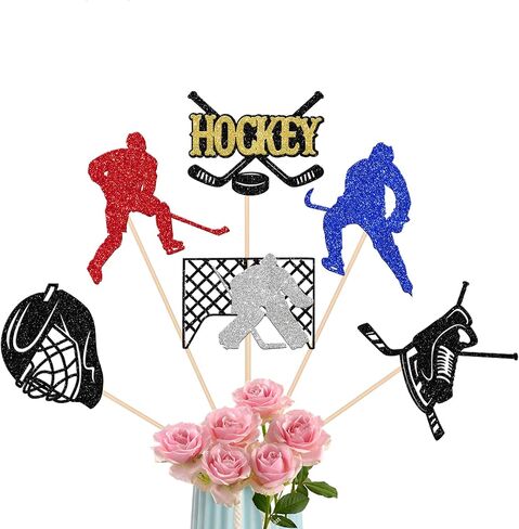 12 Pack Hockey Party Decorations Hockey Centerpieces for Tables Sticks, Ice Hockey Birthday Party Table Decorations Picks for Hockey Theme Baby Shower Boys Girls Birthday Party Decorations Black in Saudi Arabia
