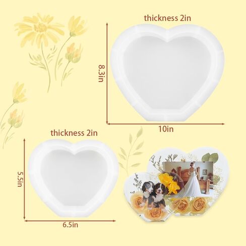 Large Heart Shape Resin Molds, 10 Inch 7 Inch Heart Shaped Silicone Molds for Epoxy Resin Wedding Bouquet Flower Preservation Bookends Home Decors in Saudi Arabia