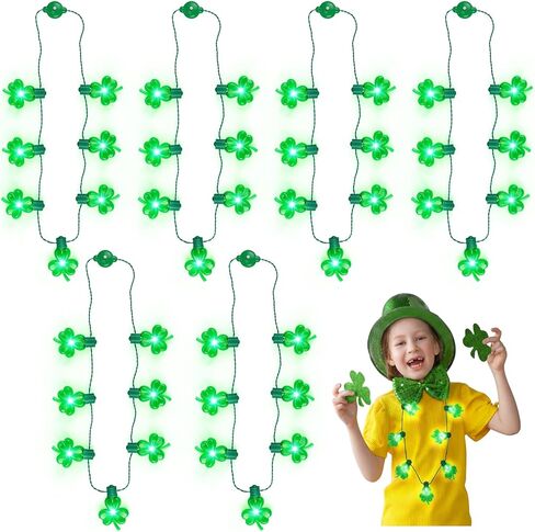 Ecally 6 Pcs Light up St Patrick's Day Necklaces Decor Shamrock Bulb Necklace 7 Lights Shamrock Irish St Patricks Day Accessories for Costume Parade Party Supplies in Saudi Arabia