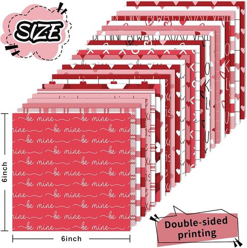 JarThenaAMCS 48 Sheets Valentine Pattern Paper Red Pink Love Heart Doodle Scrapbook Specialty Paper Double Sided Decorative Art Paper For DIY Crafts, 6 x 6 Inch in Saudi Arabia