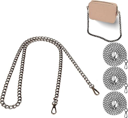 4 Pack 47" DIY Iron Flat Chain Strap for Purse, Crossbody Bag, Shoulder Bag, Replacement Bag Strap with Metal Buckles,Crossbody Chain, Detachable Purse Chain Accessories for Handbags (Silver) in Saudi Arabia