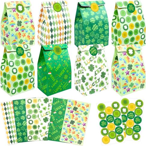Fancy Land St Patrick's Day Paper Gift bag Shamrock Treat Bags Goodie Bags for Party Favors 24 Pack in Saudi Arabia