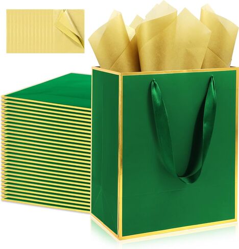 Addblu 28 Pack Bulk Luxury Gift Bags with Handles, Medium Size 9x7x3.15 Inches - Includes 28 Tissue Papers for Wedding, Birthday, Baby Shower, Thanksgiving, Christmas, & Party Favors (White with black border) in Saudi Arabia