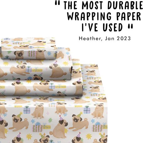 CENTRAL 23 Pug Wrapping Paper - 6 Sheets Of Gift Wrap With Tags - Pugs, Birthday Presents And Hats - Dog Wrapping Paper For Fur Mom Dad - Dog Lovers - Recyclable in Saudi Arabia