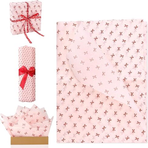 10 Sheets Pink Bow Wrapping Paper, Cute Beautiful Bow Tissue Paper Coquette Bow Knot Gift Wrap Paper Craft Paper for Birthday Wedding Christmas Valentines Gift Bags Packaging (27.6x19.7 Inch) in Saudi Arabia