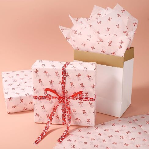 10 Sheets Pink Bow Wrapping Paper, Cute Beautiful Bow Tissue Paper Coquette Bow Knot Gift Wrap Paper Craft Paper for Birthday Wedding Christmas Valentines Gift Bags Packaging (27.6x19.7 Inch) in Saudi Arabia