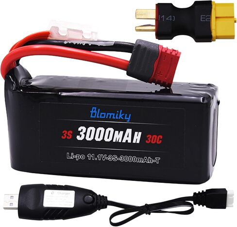 Blomiky 1 Pack 11.1V 3S 3000mAh 33.3Wh Lithium-Polymer T Plug Battery with XT60 Converter and Cables for Some 1/8 1/10 1/12 1/14 Scales Reomte Control Vehicles Tucks / 3S 3000mAh T 1 in Saudi Arabia
