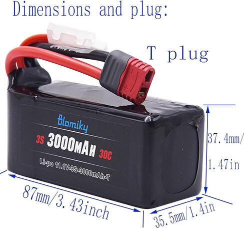 Blomiky 1 Pack 11.1V 3S 3000mAh 33.3Wh Lithium-Polymer T Plug Battery with XT60 Converter and Cables for Some 1/8 1/10 1/12 1/14 Scales Reomte Control Vehicles Tucks / 3S 3000mAh T 1 in Saudi Arabia
