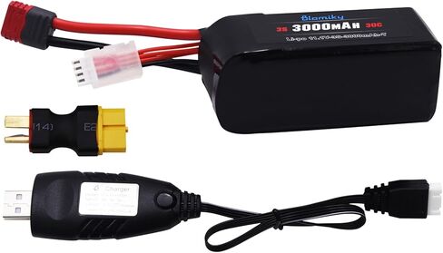 Blomiky 1 Pack 11.1V 3S 3000mAh 33.3Wh Lithium-Polymer T Plug Battery with XT60 Converter and Cables for Some 1/8 1/10 1/12 1/14 Scales Reomte Control Vehicles Tucks / 3S 3000mAh T 1 in Saudi Arabia