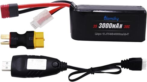 Blomiky 1 Pack 11.1V 3S 3000mAh 33.3Wh Lithium-Polymer T Plug Battery with XT60 Converter and Cables for Some 1/8 1/10 1/12 1/14 Scales Reomte Control Vehicles Tucks / 3S 3000mAh T 1 in Saudi Arabia