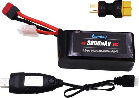 Blomiky 1 Pack 11.1V 3S 3000mAh 33.3Wh Lithium-Polymer T Plug Battery with XT60 Converter and Cables for Some 1/8 1/10 1/12 1/14 Scales Reomte Control Vehicles Tucks / 3S 3000mAh T 1 in Saudi Arabia
