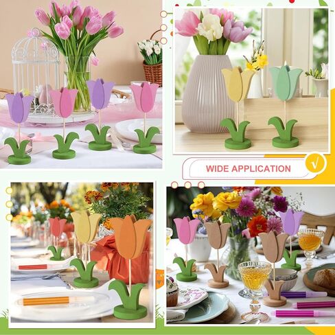 Bucherry 20 Pcs DIY Spring Crafts Set 8 Pcs 3D Wooden Flowers to Paint Unfinished Wood Tulip Slices 3D Wooden Flower Cutouts with 12 Colored Pens for Crafts Mother's Day Tiered Tray Table Decor in Saudi Arabia