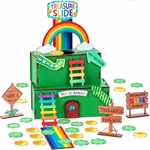 Nurcazo Leprechaun Trap Kit for Kids – St. Patrick’s Day Wooden DIY Craft Set, Build Your Own Treasure Slide Trap with Rainbow, Coins & Signs, STEM Activity for Classroom & Home in Saudi Arabia