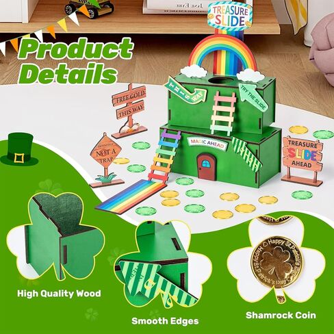 Nurcazo Leprechaun Trap Kit for Kids – St. Patrick’s Day Wooden DIY Craft Set, Build Your Own Treasure Slide Trap with Rainbow, Coins & Signs, STEM Activity for Classroom & Home in Saudi Arabia