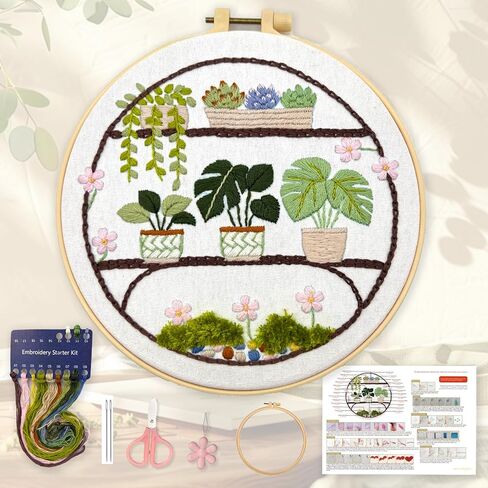 GooStryxen Green Plant Embroidery Kit for Adults, Needlepoint Kit for Beginners with Hoop, Threads & Tools, Botanical DIY Needlepoint for Home Decor in Saudi Arabia