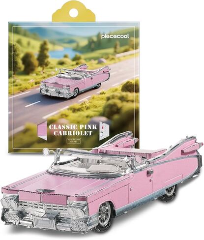 Piececool 3D Metal Puzzles for Adults,Classic Pink Cabriolet Model Building Kits, DIY Metal Craft Kits Home Decoration Christmas Creative Gifts in Saudi Arabia