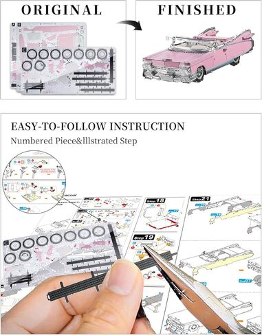 Piececool 3D Metal Puzzles for Adults,Classic Pink Cabriolet Model Building Kits, DIY Metal Craft Kits Home Decoration Christmas Creative Gifts in Saudi Arabia