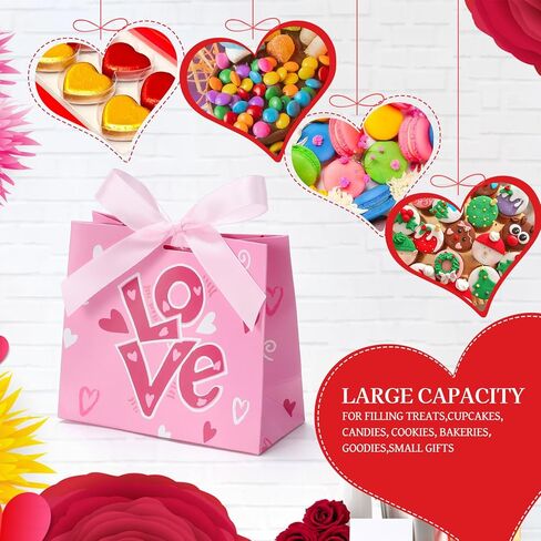 FUQUUON 30 Pack Small Valentines Day Gift Bags with Bow Ribbon， Heart Shaped Treat Bag for Wedding Holiday Party Gift Giving，5.5x4.7x2.5 inch Goodies Bags for Classroom Exchange Prizes in Saudi Arabia