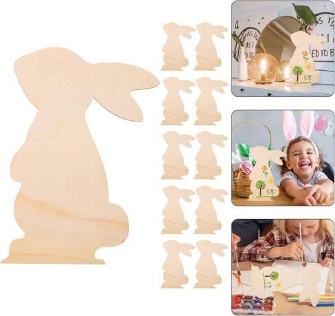 10Pcs Large Easter Cutouts Unfinished Wooden Bunny Slices Blank Wood Rabbit Ornament for Painting Spring Decor Easter Party DIY Crafts in Saudi Arabia