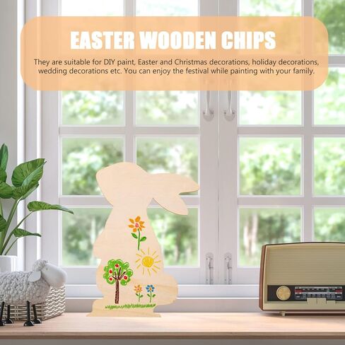 10Pcs Large Easter Cutouts Unfinished Wooden Bunny Slices Blank Wood Rabbit Ornament for Painting Spring Decor Easter Party DIY Crafts in Saudi Arabia