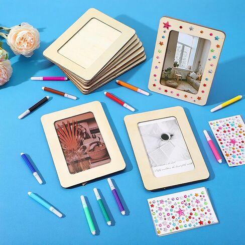 DIY Picture Frames Craft Kits Craft Picture Frames to Decorate 4x6 Photo 10 Pcs Unfinished Wood Frame with 12 Pcs Painting Color Pen and 4 Sheets Crystal Diamond Stickers for DIY Crafts in Saudi Arabia