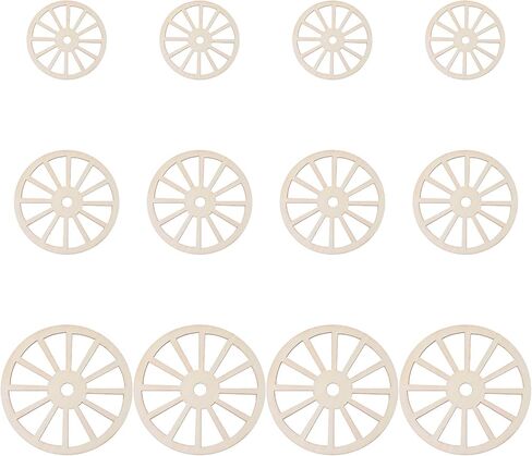 12PCS 3 Sizes Unfinished Wood Wheel, 4.9/3.9/2.9in Blank Wood Slices Wooden Wagon Wheel Decor 0.1in Thick Wooden Wheels for Crafts for DIY Craft Painting Drawing Home Party Decoration in Saudi Arabia