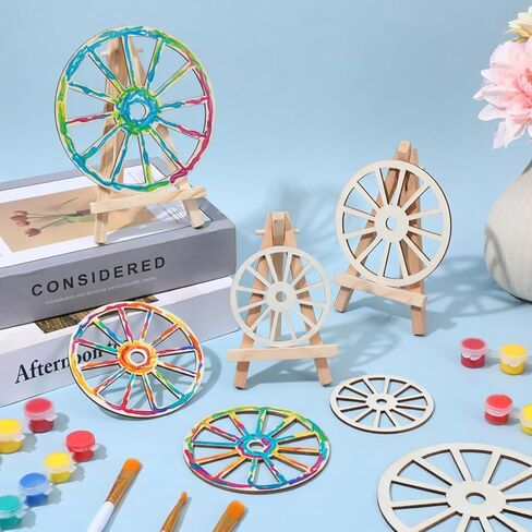 12PCS 3 Sizes Unfinished Wood Wheel, 4.9/3.9/2.9in Blank Wood Slices Wooden Wagon Wheel Decor 0.1in Thick Wooden Wheels for Crafts for DIY Craft Painting Drawing Home Party Decoration in Saudi Arabia