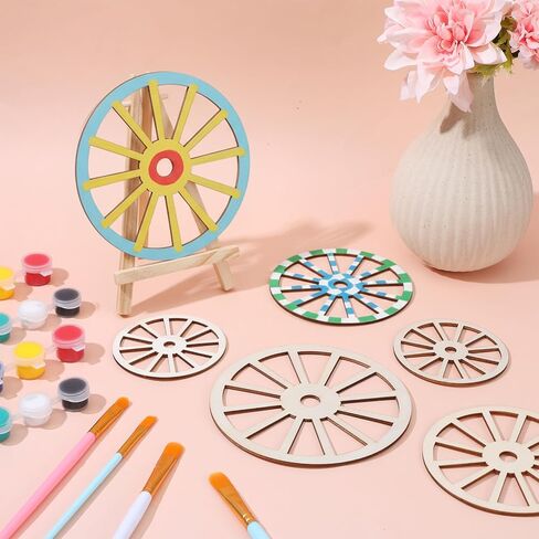 12PCS 3 Sizes Unfinished Wood Wheel, 4.9/3.9/2.9in Blank Wood Slices Wooden Wagon Wheel Decor 0.1in Thick Wooden Wheels for Crafts for DIY Craft Painting Drawing Home Party Decoration in Saudi Arabia