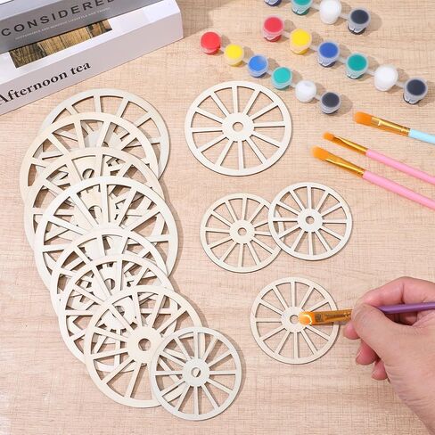 12PCS 3 Sizes Unfinished Wood Wheel, 4.9/3.9/2.9in Blank Wood Slices Wooden Wagon Wheel Decor 0.1in Thick Wooden Wheels for Crafts for DIY Craft Painting Drawing Home Party Decoration in Saudi Arabia